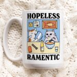 Hopeless Ramentic Cute Cat Mug, Ramen Lover Novelty Coffee Cup Gift, Gifts under 20, Christmas, Birthday, Stocking Stuffer, Cat Pet Gift