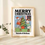 CUSTOM Merry Christmas Cat Print, Cute Personalised Xmas Decor, Christmas 2024, Custom Name Gift, Festive Decor, Framed Unframed Festive