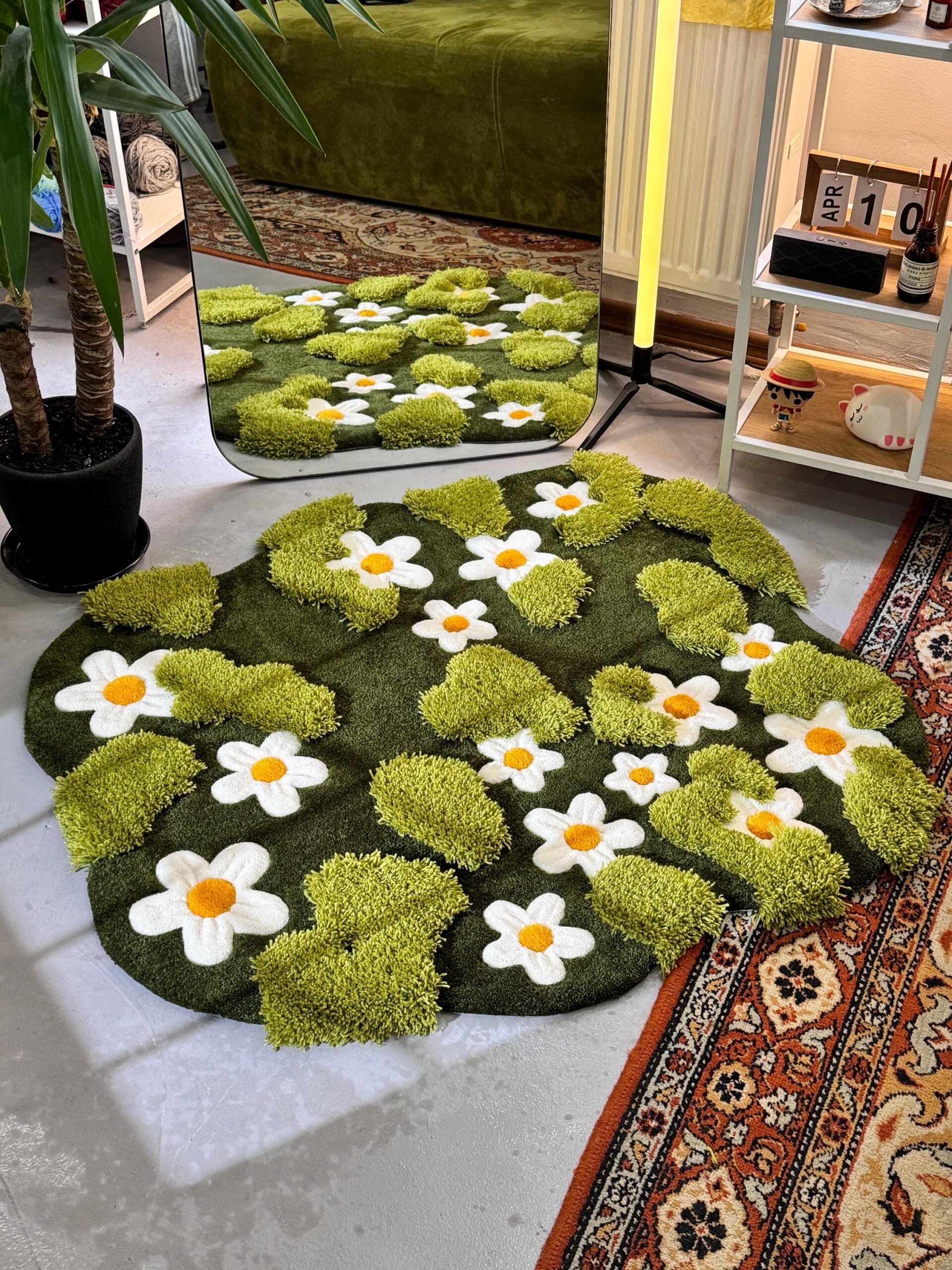 il_fullxfull.6846955477_lmen.jpg Daisy Moss Rug, 3D Moss Rug, Сhamomile Field rug, Grass Rug, Landscape rug, Area Rug, Gift for Her, 3D Moss Meadow Rug with Daisies - Image 1