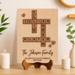 Personalized Family Name Puzzle Sign: Custom Wood Crossword, Grandparent Gift