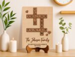 Personalized Family Name Puzzle Sign: Custom Wood Crossword, Grandparent Gift