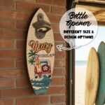 Personalized Surfboard Bottle Opener, Custom Beach Decor Wood Sign