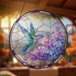 Hologram Purple Lilac And Hummingbird Suncatcher, Suncatcher Hologram Window Decor, Mother's Day Gift, Gift For Hummingbird Lovers Gift