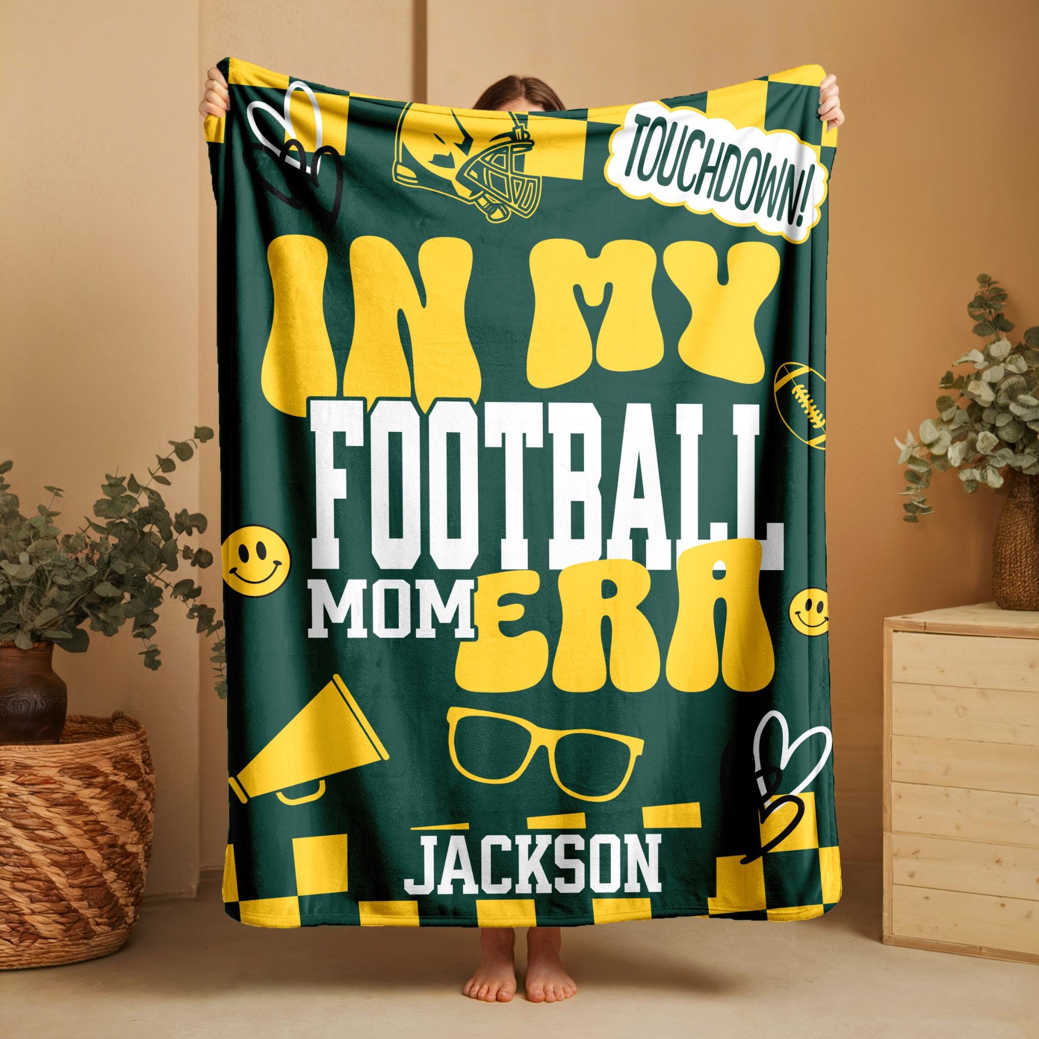 il_fullxfull.7009310763_no09.jpg Custom Football Mom Blanket with Player Name, Personalized Football Mama Blanket, Game Day Football Bleacher Blanket, Gift for Mom - Image 1
