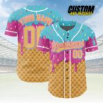 Personalized Ice Cream Drip Baseball Jersey for Men Women Youth Kid,Custom Sprinkle Drip Baseball Matching Family Shirt,Summer Outfit B155