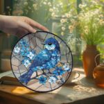 Eastern Bluebird Acrylic Window Hanging, Hummingbird with Flowers Suncatcher, Bird and Floral Window Decor, Housewarming Gift for Her - Image 2