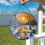 Memorial Christmas Suncatcher, Winter Stained Glass SunCatcher, Winter Season Light Catcher, Window Hanging Snow, Home Decoration Gift