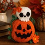 Amigurumi Pumpkin Skull & Leaf Pattern, Crochet Tutorials PDF File for Beginner, Crochet Tableware Decor For Fall Cozy Home