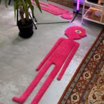 Pink Cartoon Character Tufted Rug, Abstract Rug, Handmade Tufted Rug, Christmas Gift