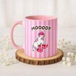 Moody Cow Pink Stripey Accent Mug, Cowboy Cow Coffee Cup Gifts under 20, Christmas, Birthday, Stocking Stuffer, Coworker Office Present - Image 2