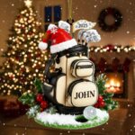 Personalized Pickleball Christmas Ornament, Santa Hat Acrylic Xmas, Pickleball Lover, 2D Flat Ornament