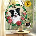 Pet Suncatcher Custom Birth flower suncatcher Portrait from photo Pet memorial gift keepsake gift Custom Stained glass Christmas Ornament - Image 3