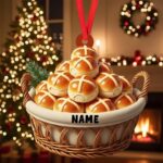 Personalized Hot Cross Buns Christmas Ornament | Custom Name | Flat 2D Tree Decor | Food Lover Gift