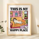 Retro Car Wall Decor, Romantic Chill Living Room Print, Happy Place Quote, Cozy Home Prints, Poster Gift, House warming, Winter UNFRAMED