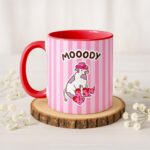 Moody Cow Pink Stripey Accent Mug, Cowboy Cow Coffee Cup Gifts under 20, Christmas, Birthday, Stocking Stuffer, Coworker Office Present