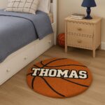 Custom Basketball Name Rug for Boys Bedroom – Personalized Round Kids Room Rug, Teen Sports Decor, Gift for Basketball Lovers - Image 7
