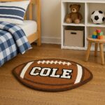 Personalized Football Rug with Name – Custom Round Football Rug for Boys Bedroom, Kids Sports Room Decor, Teen Gamer Room Gift - Image 2