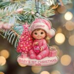 Baby’s First Christmas Ornament, Moon Acrylic Keepsake, Personalized Newborn Gift, Baby Shower Gift, Baby First Christmas Keepsake