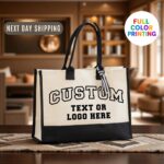 Custom Logo Text Canvas Tote Bag, Add Your Logo Tote, Business Branding Bag, Company Gift Tote, Work Tote