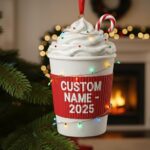 Personalized Coffee Cup Christmas Ornament, Coffee Lovers Gifts, Hot Cocoa Keepsake, Barista Gift, Coffee Decor, Coffee Cup 2D Flat Ornament