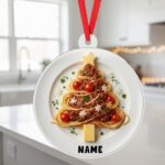 Personalized Spaghetti Bolognese Christmas Ornament | Custom Name | Flat 2D Tree Decor | Italian Food Lover Gift