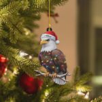 Majestic Eagle Christmas Tree Ornament, Custom Name Bird with Colorful String Lights, Unique Keepsake Gift for Bird Lovers, Xmas Decor