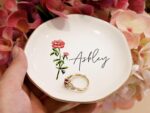 Personalized Birth Flower Trinket Dish Gift, Custom Flower Ring Dish for Wedding Bridesmaid Gift, Birthday Jewelry Dish, Wedding Ring Dish - Image 8