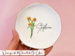 Personalized Birth Flower Trinket Dish Gift, Custom Flower Ring Dish for Wedding Bridesmaid Gift, Birthday Jewelry Dish, Wedding Ring Dish - Image 4
