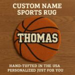 Custom Basketball Name Rug for Boys Bedroom – Personalized Round Kids Room Rug, Teen Sports Decor, Gift for Basketball Lovers - Image 2
