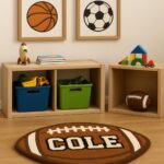 Personalized Football Rug with Name – Custom Round Football Rug for Boys Bedroom, Kids Sports Room Decor, Teen Gamer Room Gift - Image 3