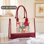 Merry and Bright Canvas Tote Bag, Holiday Gift for Friends, Christmas Party Tote, Winter Market Bag, Joyful Gift for Shoppers