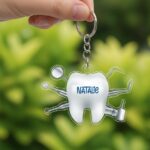 Personalized Tooth And Dentist Cutout keychain, Custom Name Dental keychain Keepsake, Dentist Holiday Decor