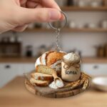 Custom 2D Flat Sourdough Bread Jar keychain– Handmade Bread & Flour Scene, Personalized Kitchen Lover keychain Decoration