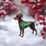 Doberman Dog Christmas Ornament, Custom Doberman Lover Gift, Pet Name Hanging Decor, Christmas Tree Decoration, Memorial Dog Keepsake