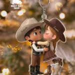 Personalized Cowboy Couple Valentine Keychain, Western Country Lovers Gift, Couple Custom Names Acrylic Keychain, Rustic Farm Wedding Gift