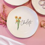 Personalized Birth Flower Trinket Dish Gift, Custom Flower Ring Dish for Wedding Bridesmaid Gift, Birthday Jewelry Dish, Wedding Ring Dish