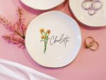 Personalized Birth Flower Trinket Dish Gift, Custom Flower Ring Dish for Wedding Bridesmaid Gift, Birthday Jewelry Dish, Wedding Ring Dish