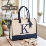 Personalized Initial Tote Bag, Custom Monogram Letter Bag, Bridesmaid Gift Tote, Wedding Party Favor, Everyday Canvas Bag