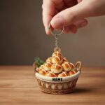 Personalized Hot Cross Buns keychain | Custom Name | Flat 2D Tree Decor | Food Lover Gift