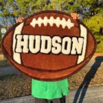 Personalized Football Rug with Name – Custom Round Football Rug for Boys Bedroom, Kids Sports Room Decor, Teen Gamer Room Gift
