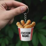 Custom Fried Chicken Bucket keychain, Tree Hanging Decor, Flat 2D Acrylic, Personalized Foodie Gift for Her Holiday Keepsake