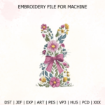 Floral Easter Bunny Embroidery Easter Bunny Design for Tote Bag/Clothes/Pillow/Hoodie