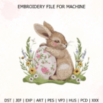 Cute Easter Flower Bunny Embroidery Design (Machine Embroidery File) Design for Tote Bag/Clothes/Pillow/Hoodie