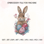 Floral Easter Bunny Embroidery Easter Bunny Design for Tote Bag/Clothes/Pillow/Hoodie