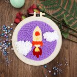 Rocket Punch Needle Kit for Kids - Punch Pattern Christmas Gift for Her, Full Craft Kit for Beginner - Embroidery Kit, Cross Stitch Kit