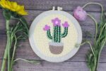 Succulent Punch Needle Kit Mother's Day Gift Craft for Starter Punch Needle Tool Threader Fabric Embroidery Hoop Yarn Embroidery Kit
