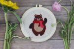 Bear Punch Needle Patterns for Starter Punch Needle Kit with Threader Fabric Embroidery Hoop Yarn Punch Needle Full Set - Embroidery Kit