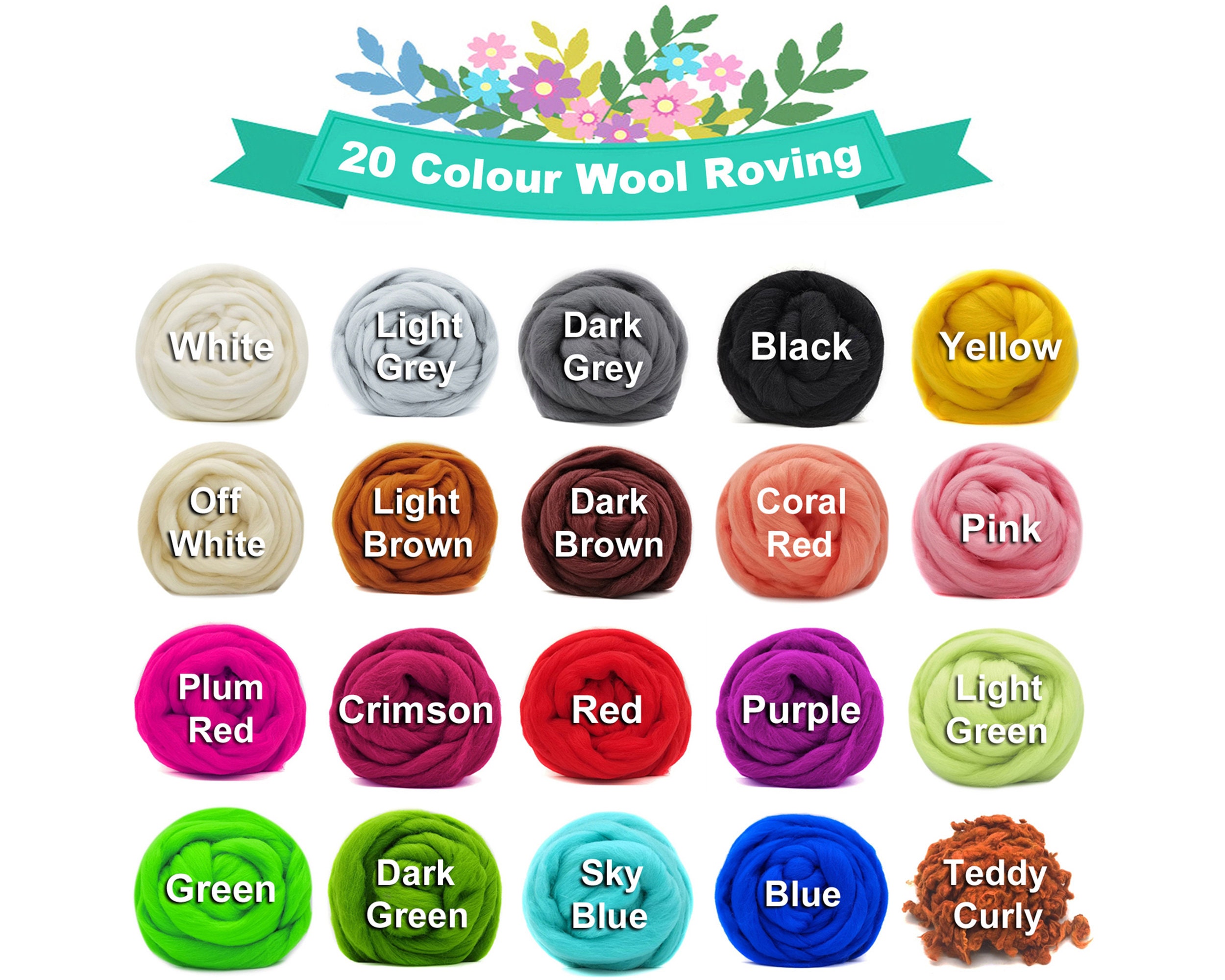 il_fullxfull.3872599844_exzw.jpg 100g Merino Wool Roving – 19 Micron, Felting Fiber, 20 Colors - Image 1