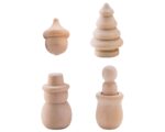 10-Pack Unfinished Wooden Peg Dolls - Snowman, Tree, Acorn