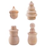 10-Pack Unfinished Wooden Peg Dolls - Snowman, Tree, Acorn